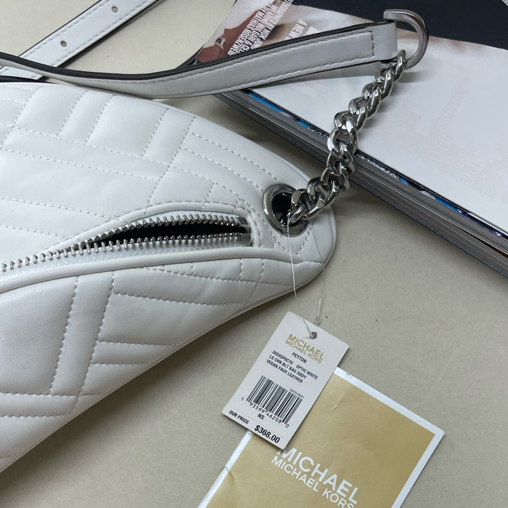 (new+tag) Michael Kors large belt bag women quilted leather optic white - Picture 10 of 11